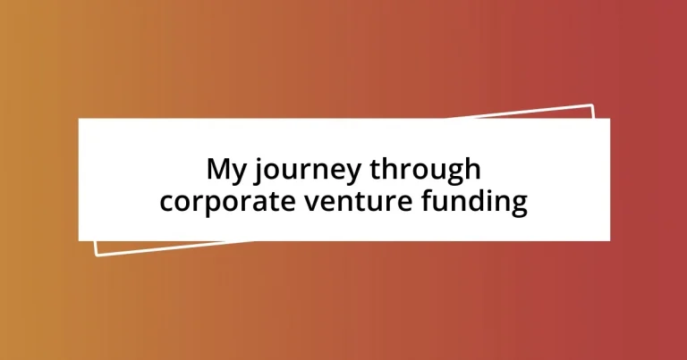 My journey through corporate venture funding