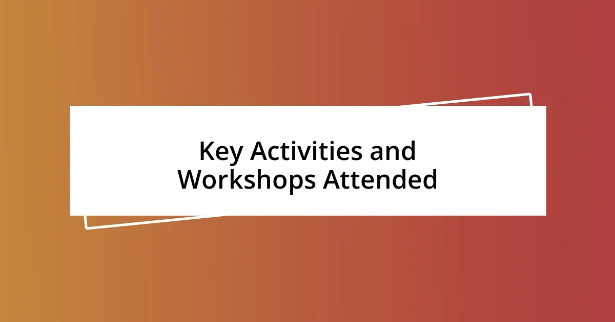 Key Activities and Workshops Attended