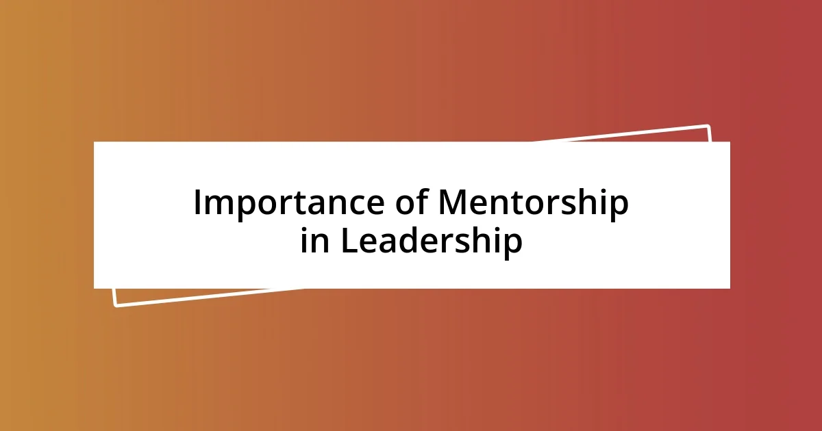 Importance of Mentorship in Leadership